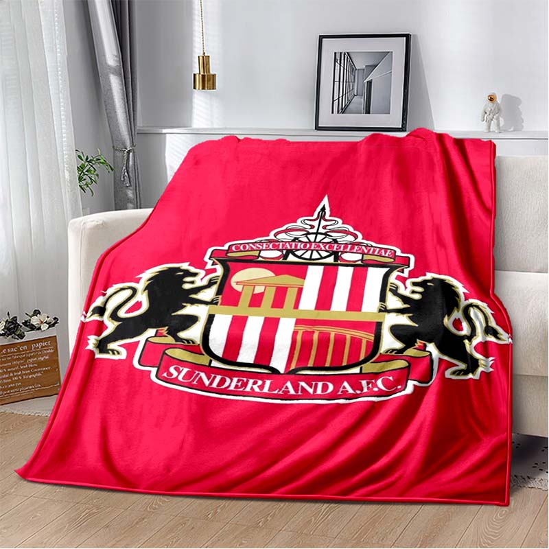 Sunderland AFC Full Twin Lion Crest Print Soft Flannel Throw Blanket Bright Red Warm Sofa Bed Cover For Football Fans