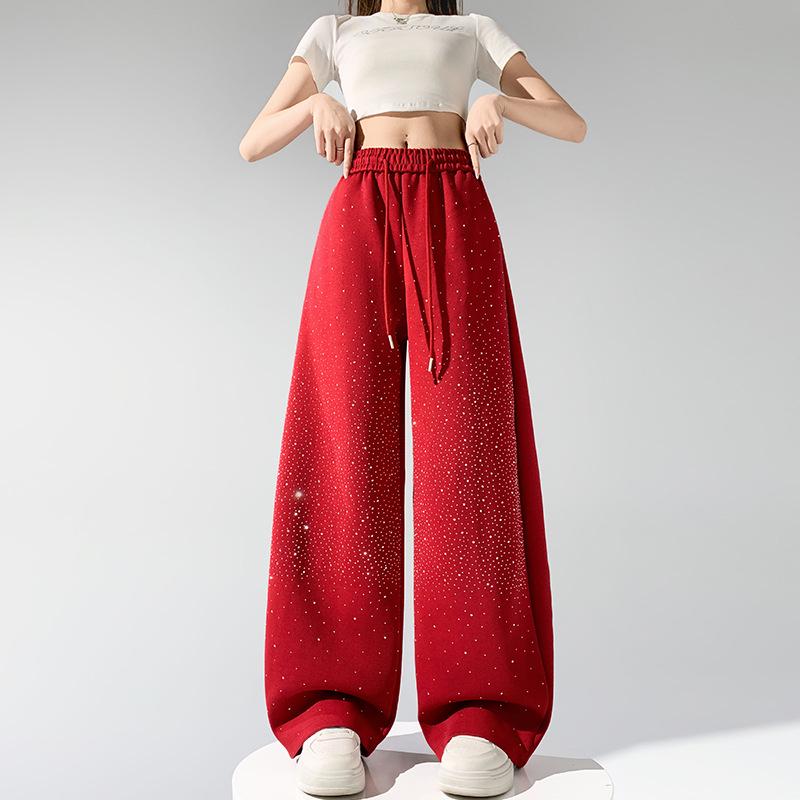 2026 Spring/Summer Women's Starry Sky Wide-Leg Pants with Rhinestones