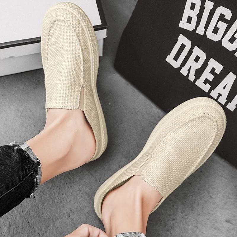 Fashion Canvas Male Slipper Half Platform Mules Slides Fun Adult Cheap Shoes Liquidation Casual Designer Luxury Comfortable Men's Shoe