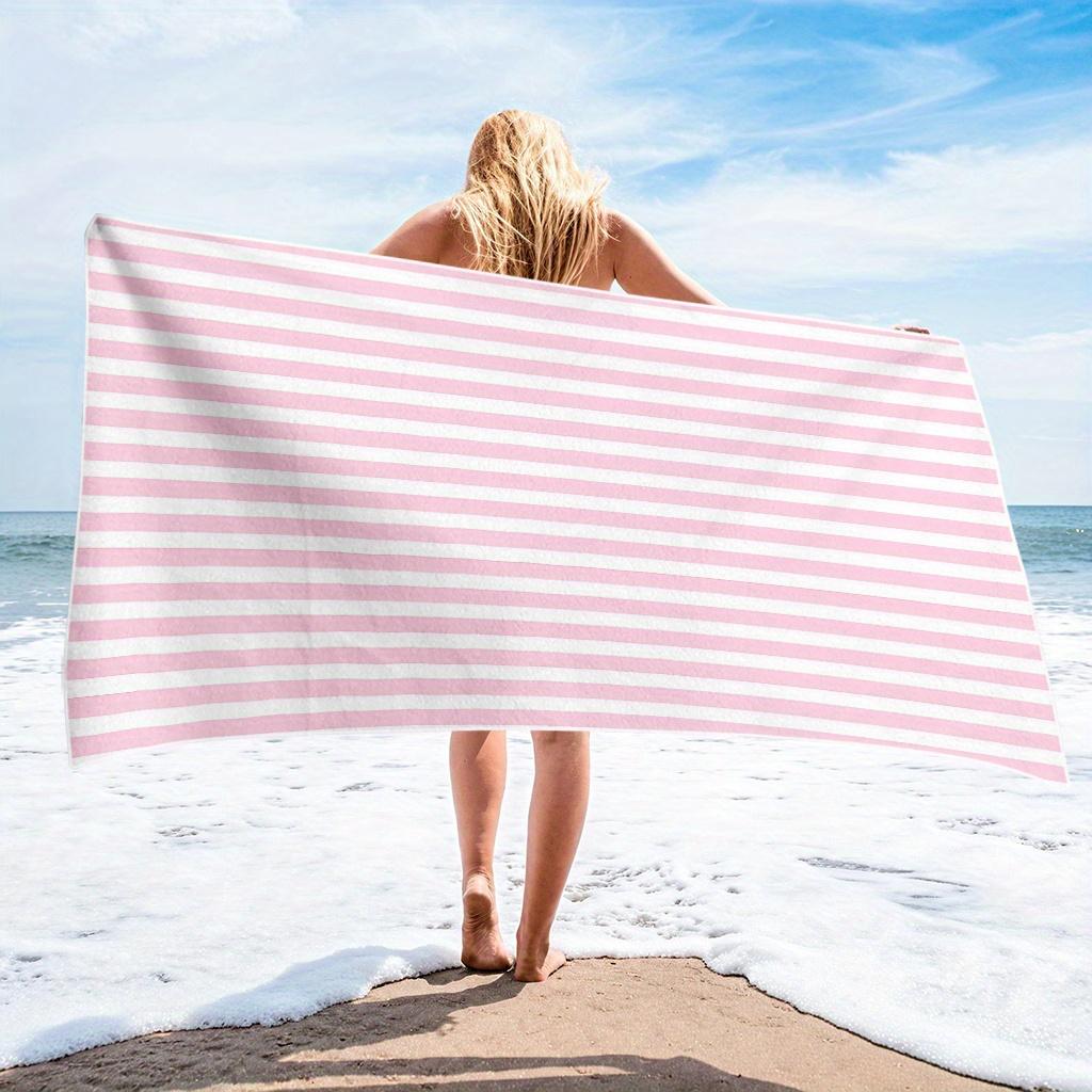 Rosa gestreiftes Strandtuch, Übergröße, Schnelltrocknend, Mikrofaser, Sandfrei, Weich, Saugfähig, Perfekt für Strand, Pool, Reisen, Sommer