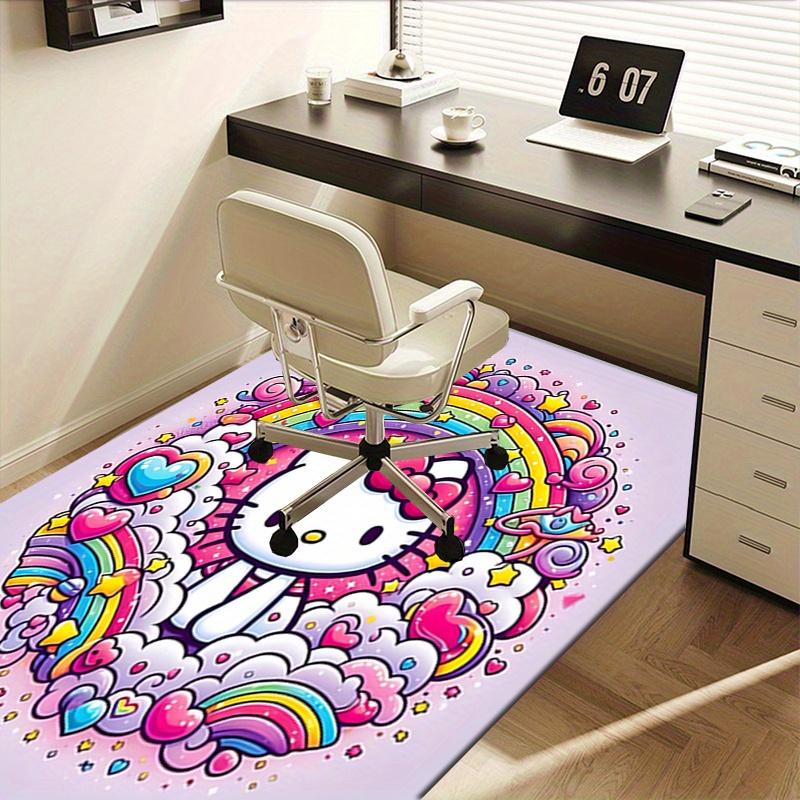 Office Rug Hello Kitty, Rainbow Anti-Slip Rug, Machine Washable for Living Room, Bedroom, Office, Multiple Sizes, Bedroom Mat, Decorative Mat, Durable