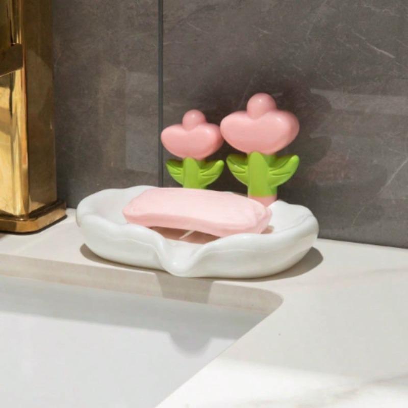 1pc Floral Self-Draining Soap Dish - Durable, Hygienic Bathroom Accessory For Home Decor