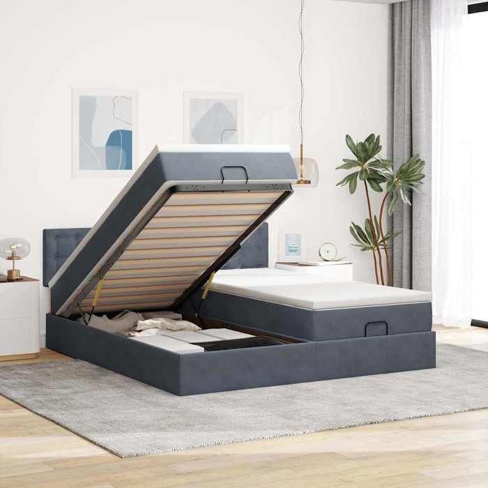 VidaXL Cadre de lit ottoman avec matelas gris foncé 160x200cm velours, cadre de lit, cadre de lit rembourré 3312954