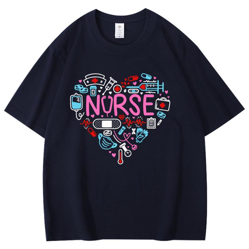 

Heart Shaped Creative Print Printing Cotton T Shirt Nurse Theme Shirt Unisex Cool Summer Casual Tees Trendy Urban Streetwear 4XL