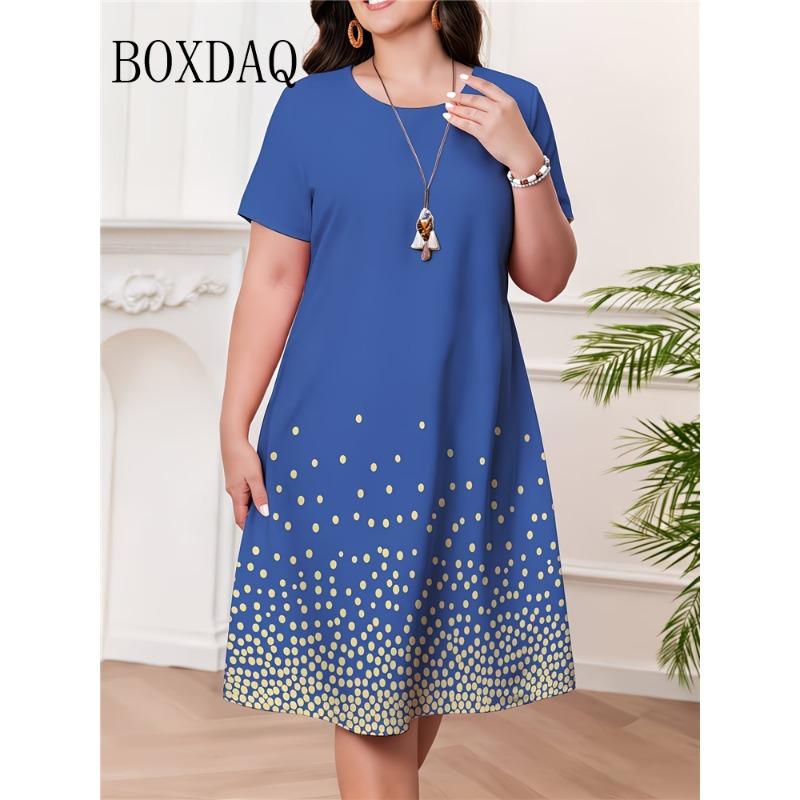 Summer Women Short Sleeve Dress Fashion Elegnat Women's Print Loose Plus Size Dresses