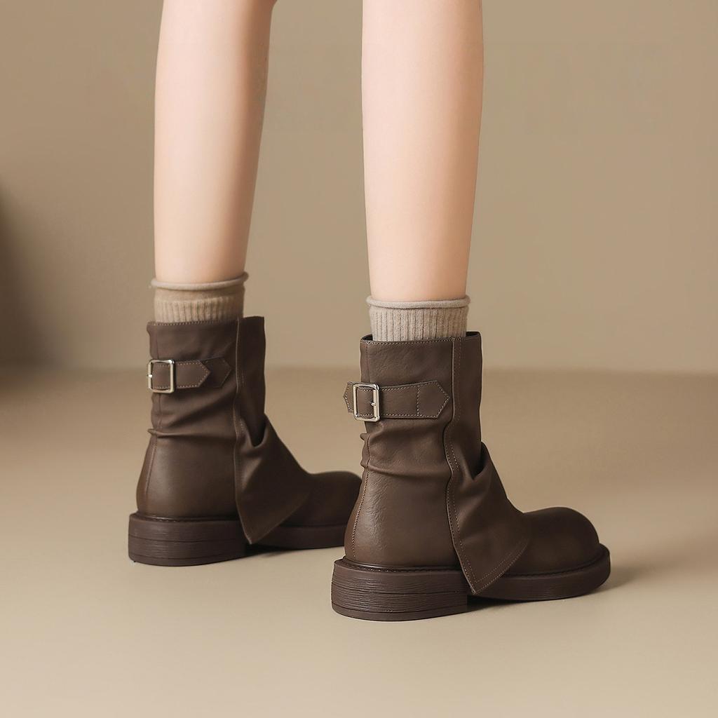 Pile Short Boots for Women 2026 New Autumn Thick Bottom Short Boots for Women Brown Boots Maillard Pants Boots