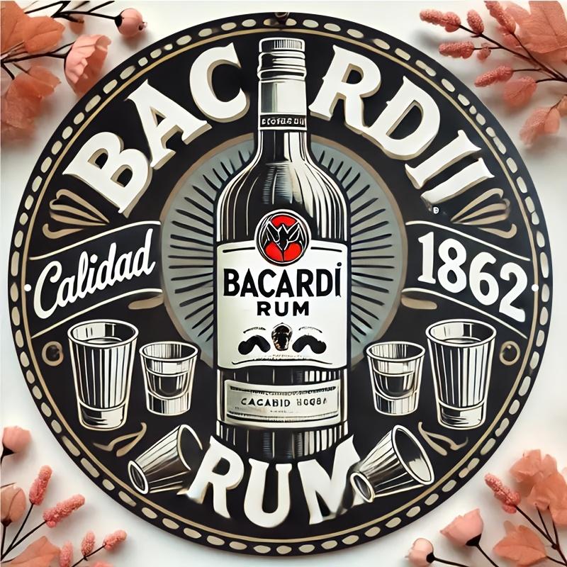 Hisun Tin Sign Vintage Bacardi Rum Themed Round Metal Tin Sign Bar Wall Decor Art Plaque