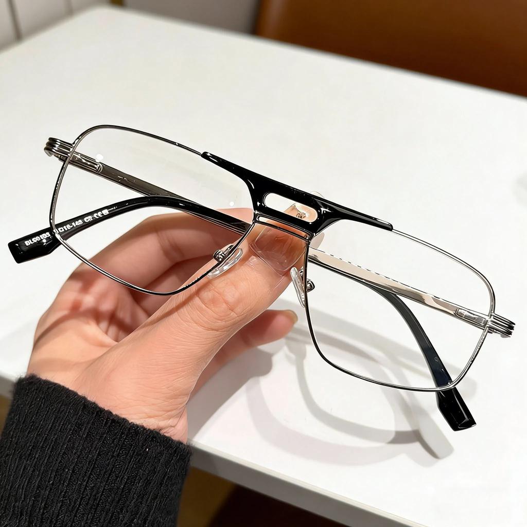 Vintage and Personalized Double Beam Metal Frame Women's Reading Glasses Fashionable and High-quality Anti Blue Light Glasses