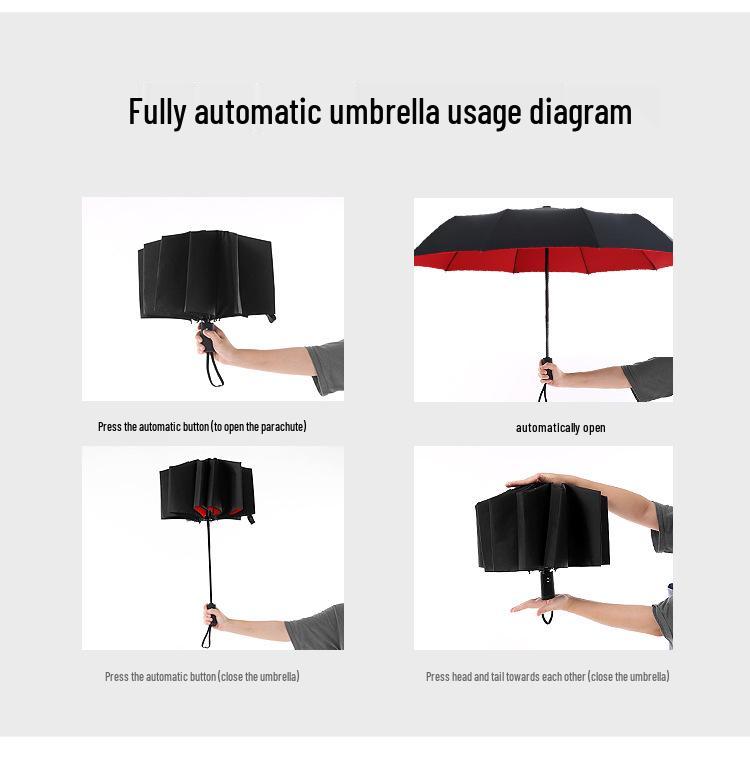 Umbrelă pliabilă automată, dublu strat, rezistentă la vânt - 10 spițe, unisex, pentru soare și ploaie, stil business creativ