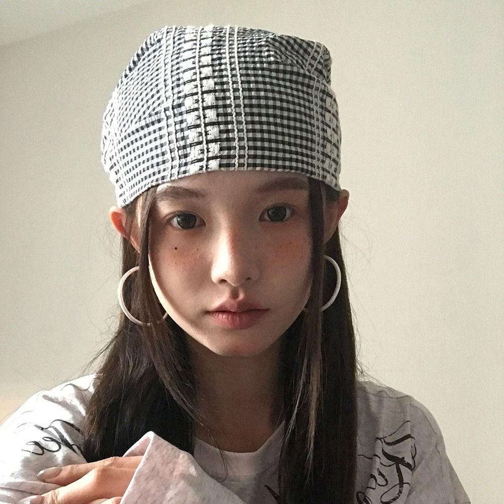 Plaid Headscarf Hat American Beanie Hats Fashion Strappy Bandana Cap  Unisex