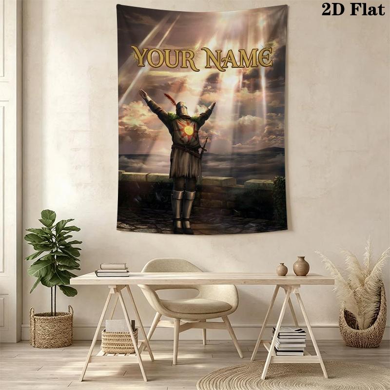 Custom Name Dark Souls Wall Tapestry Aesthetic Wall Hanging Printed Fabric Blanket Decorative Tapestries for Bedroom Living Room Home Decor