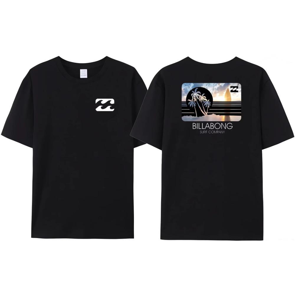 Wave New Men's Summer Billa-bong T-shirt 100_ Cotton Double Sided Printing High Quality Casual Top Tees