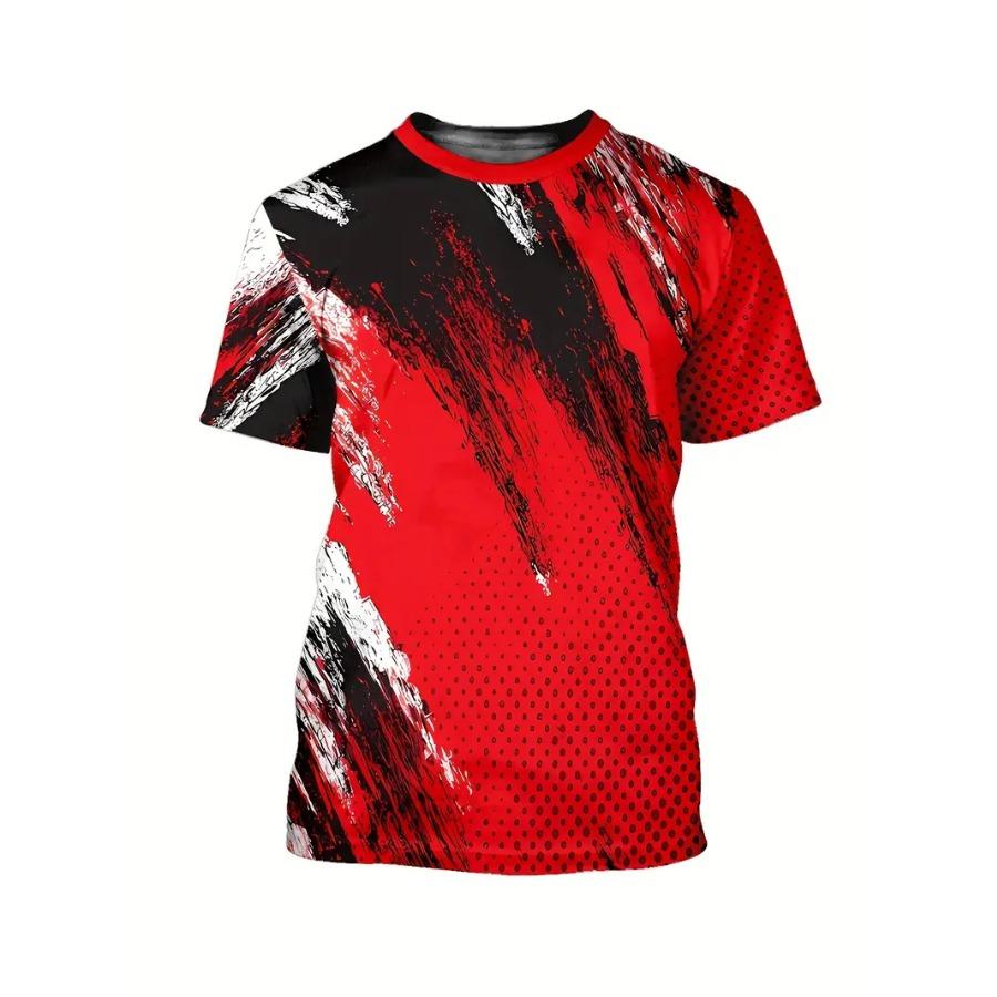 Men Cool Contrast Color 3D Print T-shirts for Tie Dye Stretch Polyester Sportwear Short Sleeve Tops Summerwear