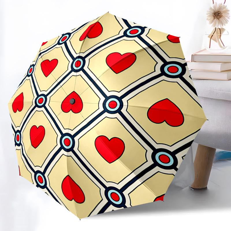

1pc Heart Pattern Automatic Folding Umbrella - Portable Collapsible Design, 8-Rib Iron Frame yy251209052