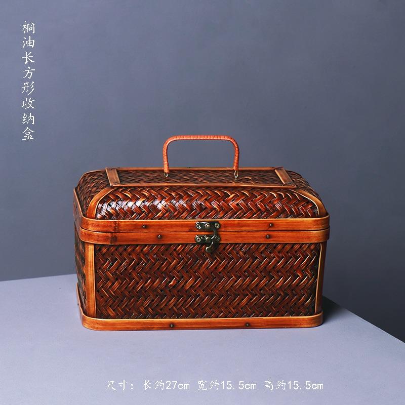 Tung Oil Lacquer Old Storage Retro Bamboo Woven Tea Set Storage Basket Bamboo Woven Basket Tea Set Box Bamboo Products