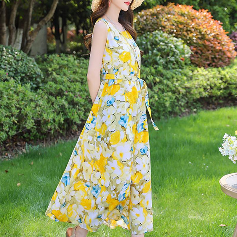 Casual Summer Dresses for Women Vintage Clothes Loose Sleeveless Plus Size Elegant Long Dress With Belt