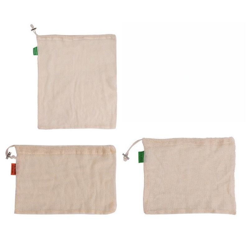 

3PCS Reusable Produce Shopping and Storage Bags, Drawstring, Washable Organic Cotton Mesh