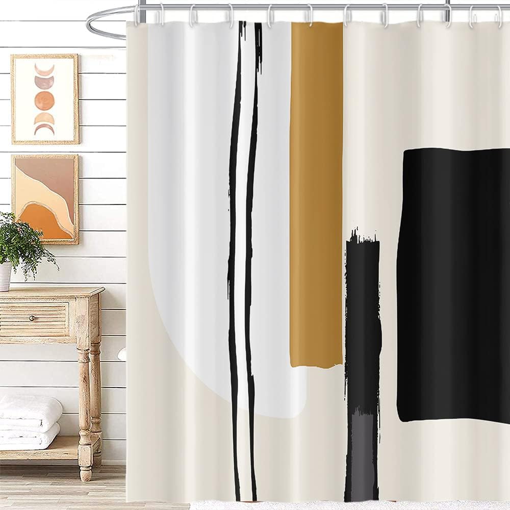 Striped Fabric Bathroom Shower Curtain-Modern Simple Polyester Waterproof Blue Grey Abstract Line Pattern With Hook