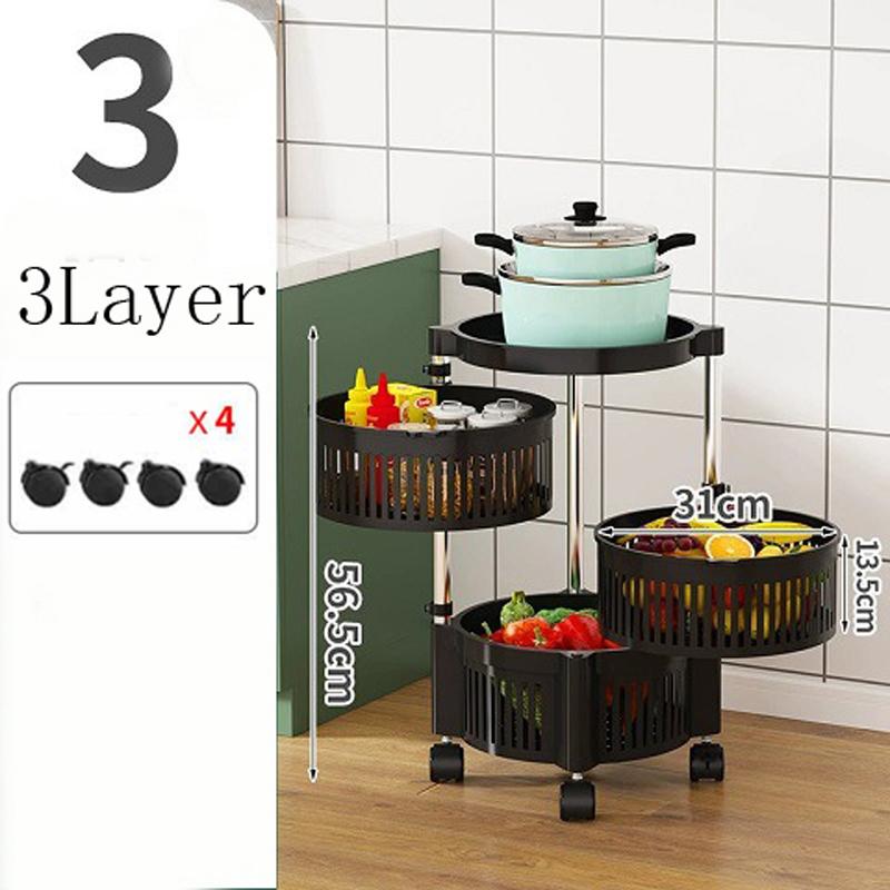 Кухонная полка Бытовая многослойная вращающаяся напольная полка для хранения фруктов и овощей Полка для хранения продуктов 3 Layer чёрный 2698₽