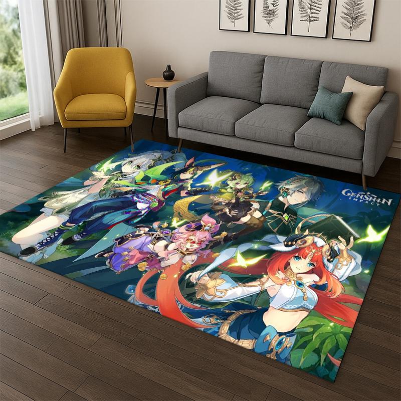 New Genshin Impact Cartoon Game Carpet Rug for Bedroom Living Room Sofa Playroom Doormat Home Decor,Kid Area Rug Non-slip Gift