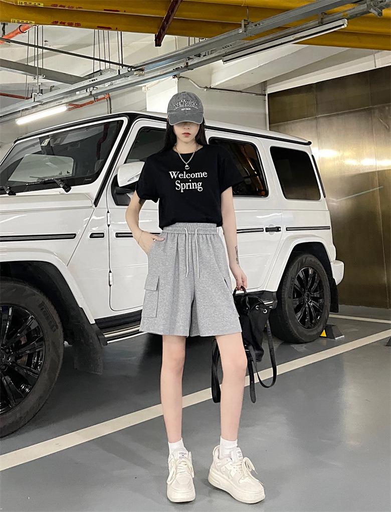 Dámské růžové elastické v pase volného střihu letní sportovní šortky se širokými nohavicemi