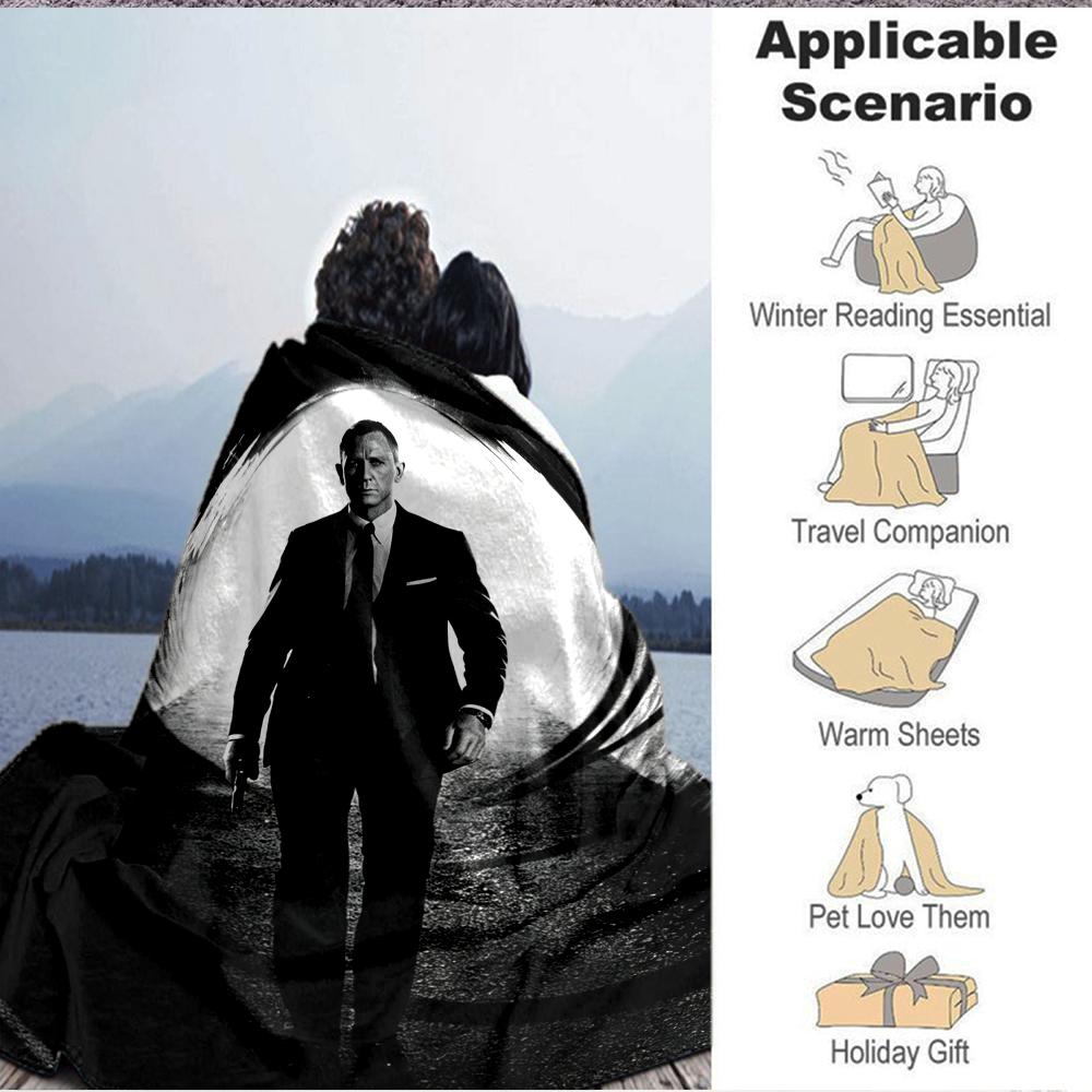 1Pc James Bond Shadows Blanket Soft And Comfortable Casual Warm Camping Travel Christmas Halloween Xmas Gift Em92429