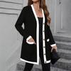 Women's Knitted Pocket Single-breasted Mid-length Contrast Color Casual Long-sleeved Cardigan Jacket