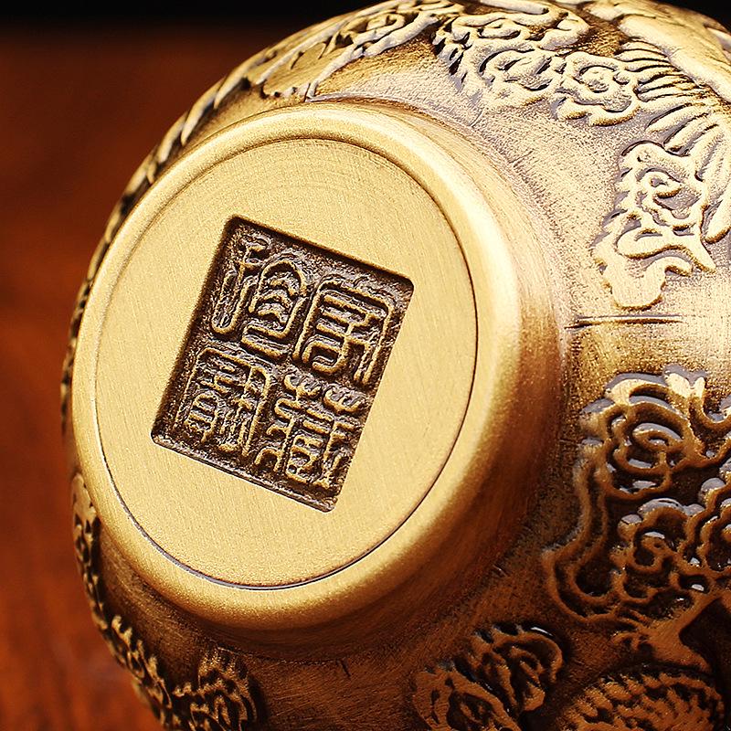 Dragon & Phoenix Brass Copper Teacup: Creative Bronze Metal Wine and Tea Cup