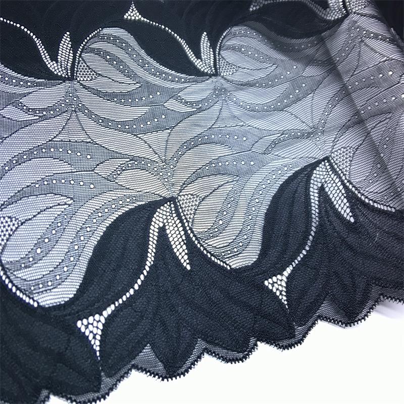 23cm Wide Black Spandex Lace, Elastic Sewing Lace Fabric for Lingerie, Bra, Underwear, Garment, Crafting