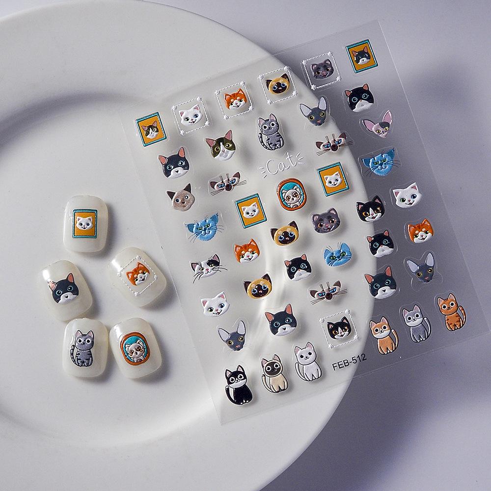 Xiaohongshu s Internet-Famous 5D Cow Print Embossed Nail Art Stickers - Durable Black & White Cartoon Design