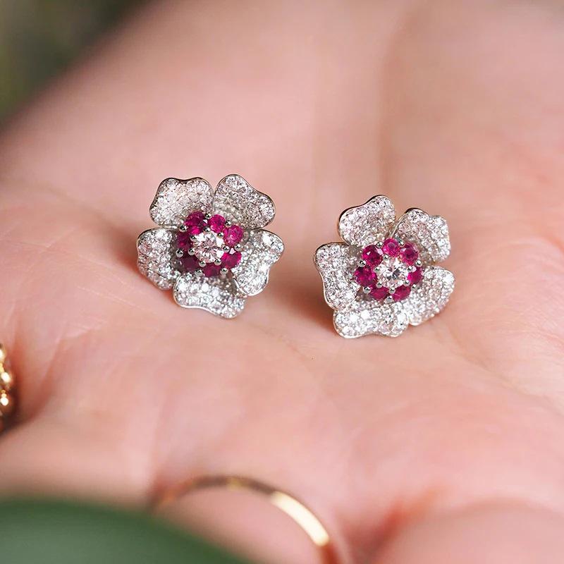 Cao Shi High-End French Flower Diamond Earrings - Unique, Trendy, Temperament-Enhancing Design