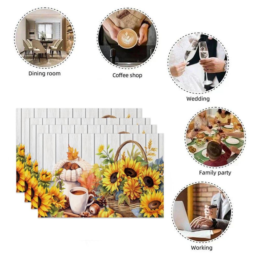 Autumn Harvest Placemats Sunflower Pumpkin Fall Leaves Printing Cozy Seasonal Table for Dining High Tea Wedding Decoration