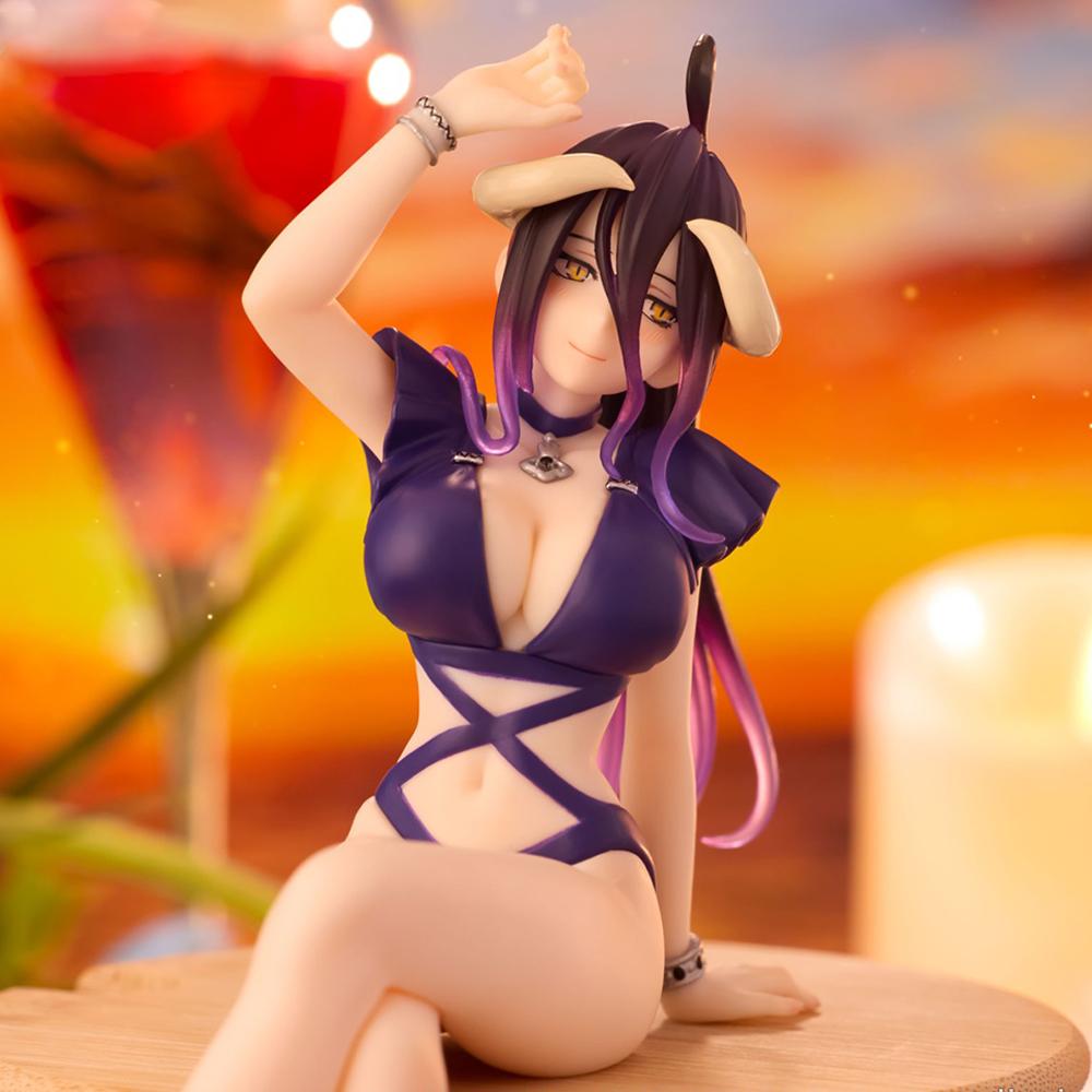 Figura Anime Albedo Pose Sentada Figura de Ação Versão Roxa Modelo de Beleza Adulta Ornamentos de Mesa Coleção Brinquedo Presentes 16cm
