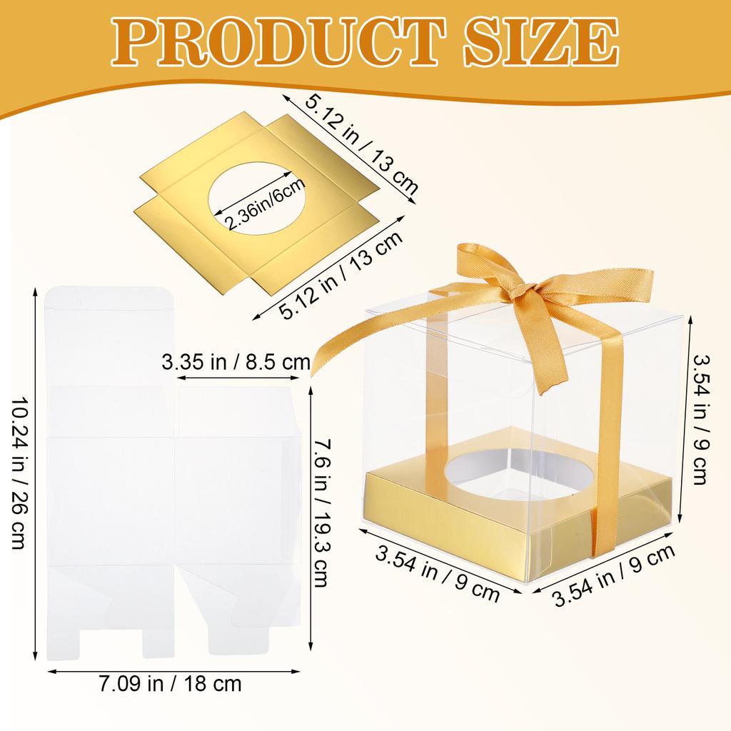 12Pcs PVC Cake Packaging Boxes Clear Window Elegant Design for Baking Treats Bakery Cupcake Muffin Transport Container