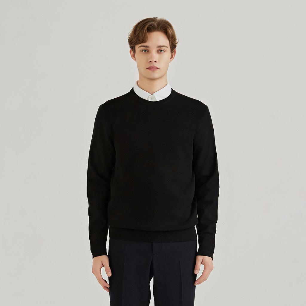 FERRAROMILANO Contrast Point Round Sweater Black (Amserd10139)