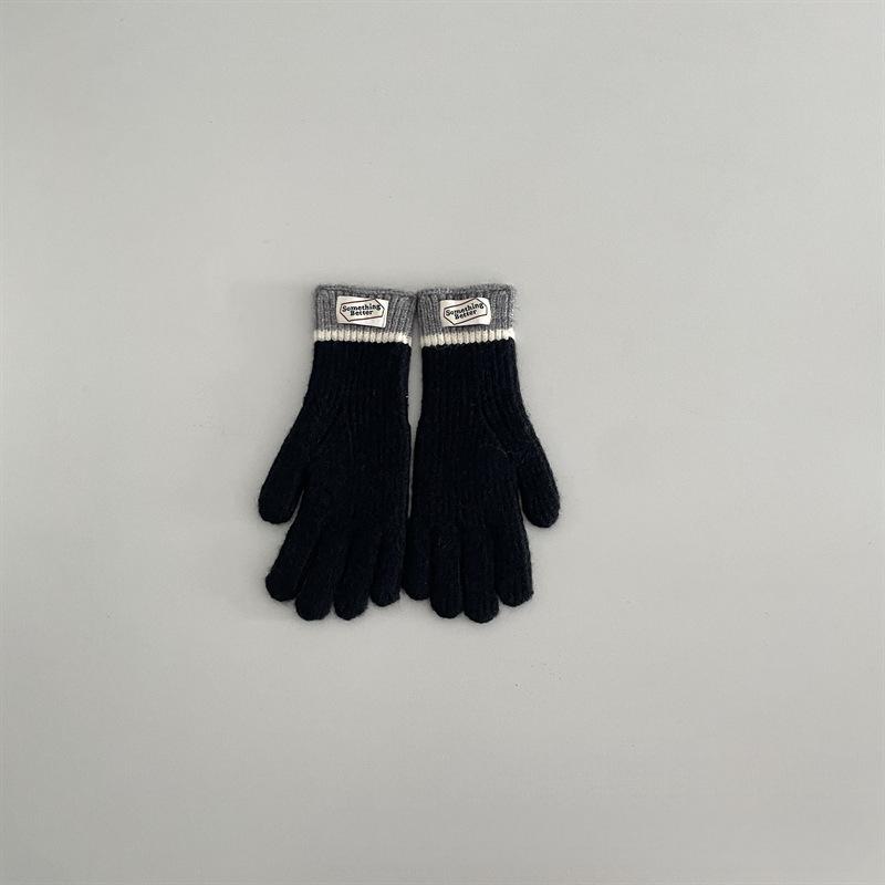 New Touchscreen Kids Gloves Winter Warm Windproof Cold Proof Five Finger Knitting Retro Korean Style Color Mix