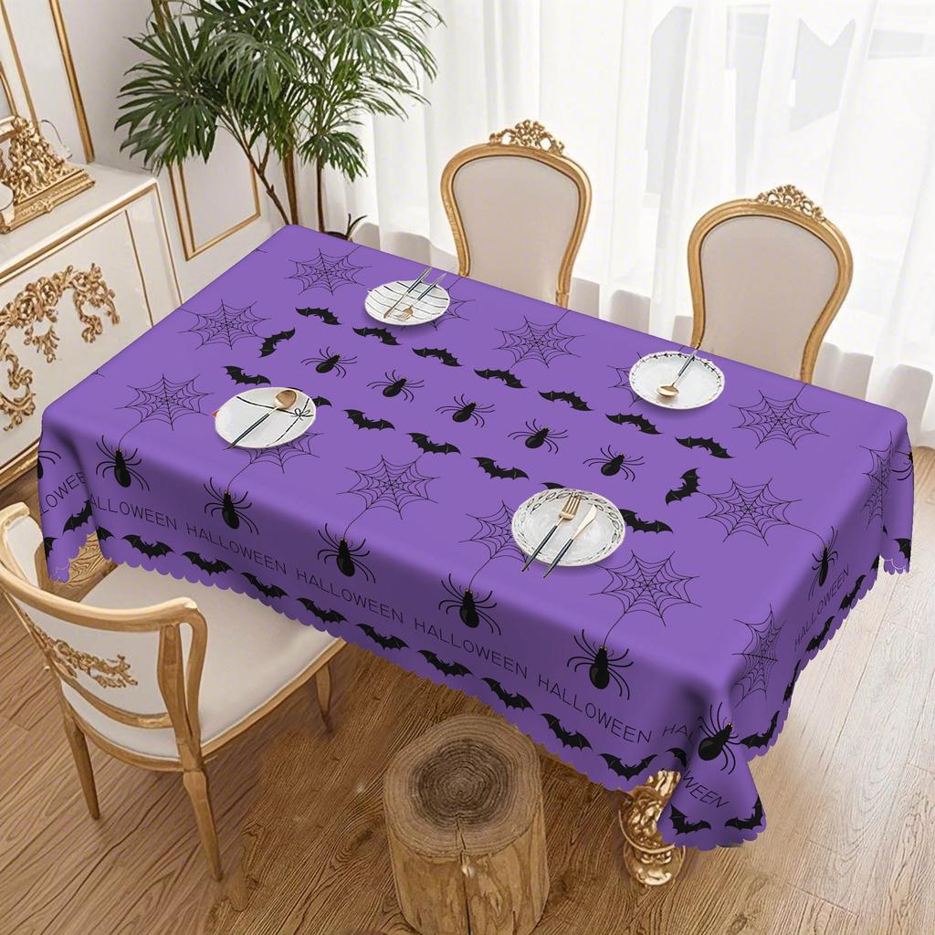 1 Piece, Halloween Round Purple Tablecloth 60 Inches Happy Halloween, Suitable For Long/Round Tables
