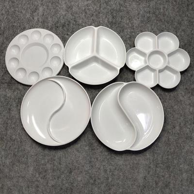 Paletă de pictură Tai Chi Floare de prun alb din plastic: Bol rotund grosier pentru amestecare