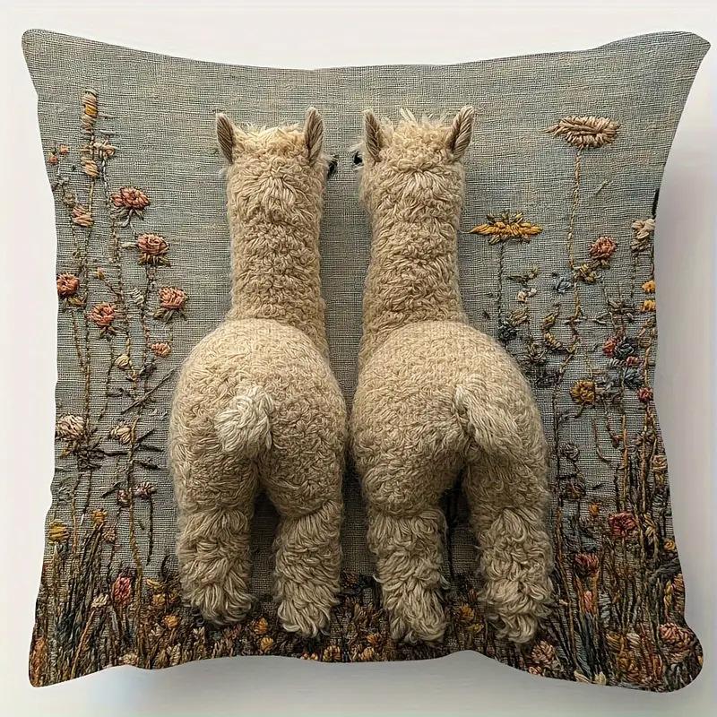 2PCS Funda de Almohada con Cremallera Estampado Doble Cara Alpaca Amigos Moderno Vintage