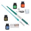 Dip Pen Kit 24x13.5x4.3cm Flat Round Nibs with Ink Holder for Writing Drawing Calligraphy(SP249035 Blackish Green ( Rod