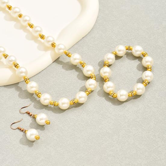 1Set Women Jewelry Set Faux Pearl Earrings Necklace Bracelet Contrast Color Rhinestone Decor Polished Prom Party Wedding Party Bride Jewelry