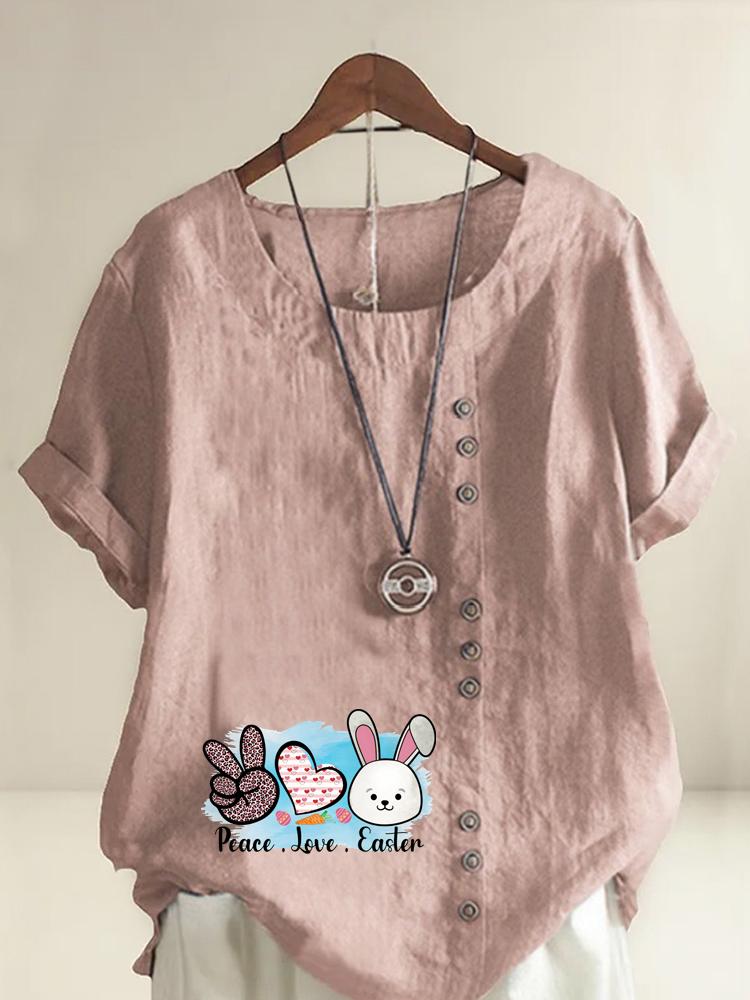 

Women s Fashion Rabbit Letters Printing Shot Sleeve T-shirt Loose Cotton Shirt Casual Loose Summer Blouse Tops Plus Size S розовый