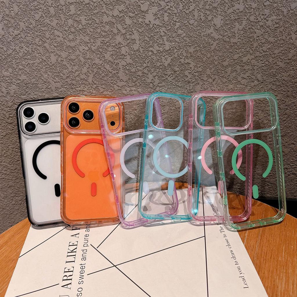 Applicable to iPhone17Pro mobile phone case acrylic transparent crystal magnetic suction Apple 16 anti-drop semi-transparent anti-drop protective case