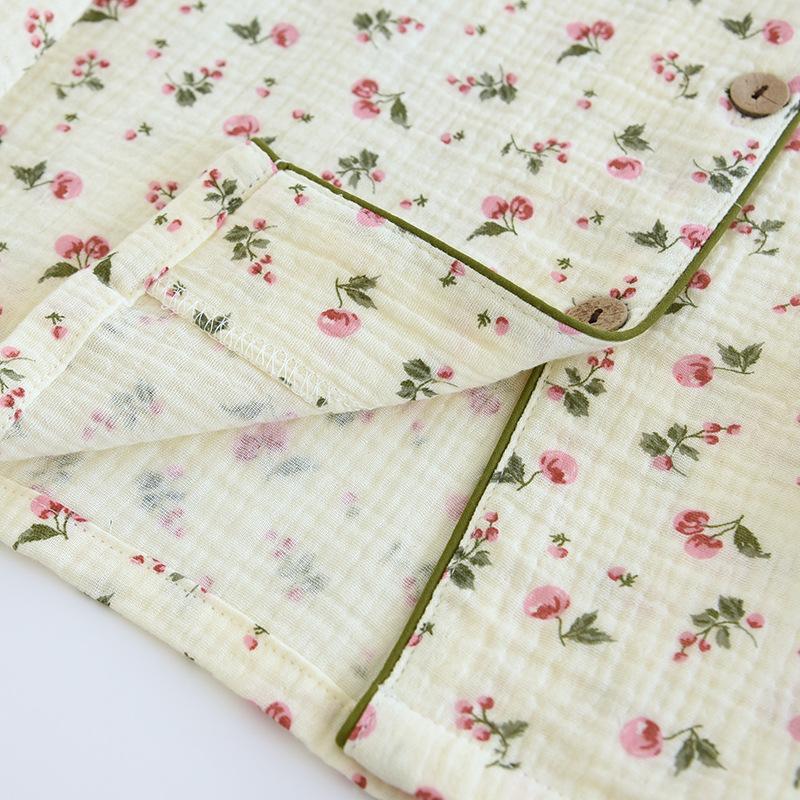 Spring and Autumn Women's Pajama Set 100% Cotton Crepe Long Sleeved Pants Two Piece Cute and Sweet Home Fury Set Ladies