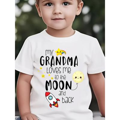 European Sizes Summer Fashion Short Sleeve T-Shirt for Boys with The Phrase MY GRANDMA LOVES ME TO THE MOON AND BACK Print