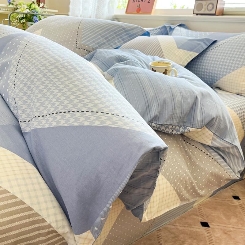 Plaid Style Duvet Cover Set 100% Cotton Bedding Set (1 Duvet Cover 2 Pillowcases),Twin/Full 140x200 200x200,Breathable, Soft