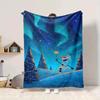 1Pc Snowman Magical Winter Aurora Flannel Fleece Blanket Soft Warm Throw Blanket For Sofa Bed Couch Home Decor Travel Nap Blanket Xmas Gift Q1691