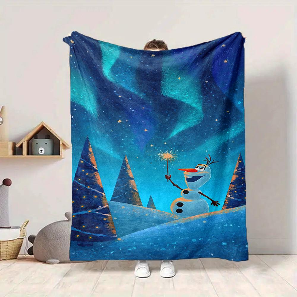 1Pc Snowman Magical Winter Aurora Flannel Fleece Blanket Soft Warm Throw Blanket For Sofa Bed Couch Home Decor Travel Nap Blanket Xmas Gift Q1691