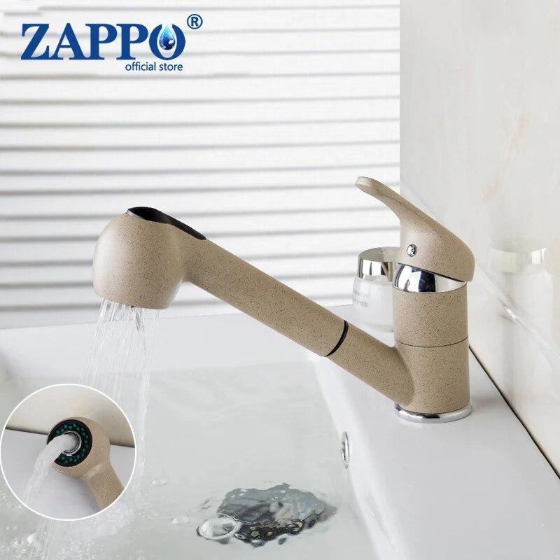 

ZAPPO смеситель для раковины для ванной комнаты, выдвижной смеситель с одной ручкой для ванной комнаты и кухни, поворотный на 360 градусов, смеситель для горячей и холодной воды