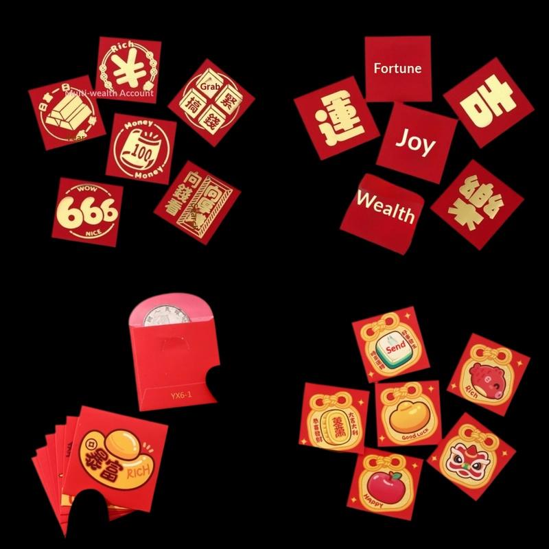 6PCS New Year Packet Mini Coin Money Pockets Best Wishes Pattern Luck Money Bag Small Size Red Pocket Wedding Birthday